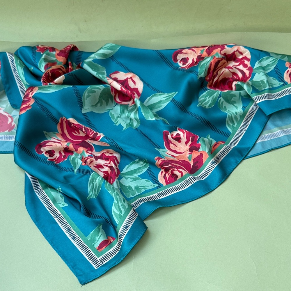 New Multicolored Floral Silky Scarf - Picture 6 of 7